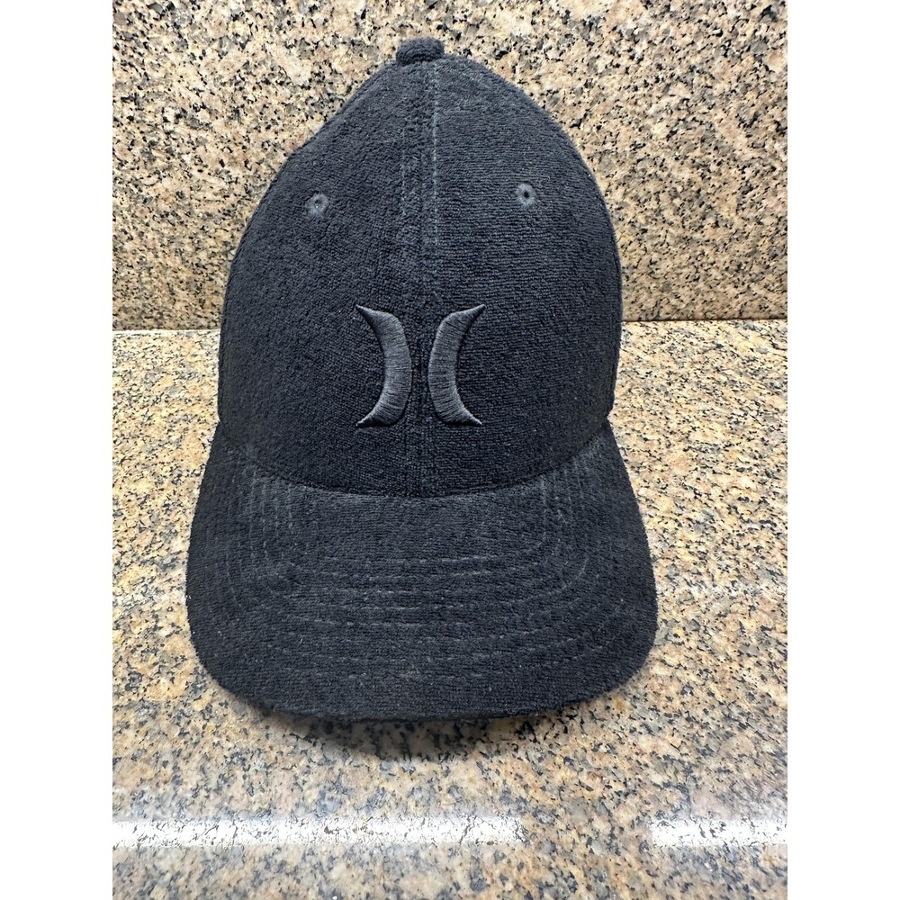 Hurley Hat Cap Fitted Mens L-XL Blk Terry Flexfit Embroidered Logo Surf Skate